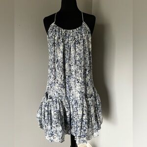 Theyskens Theory Blue/Cream Floral Ruffle Sundress Sz Sm